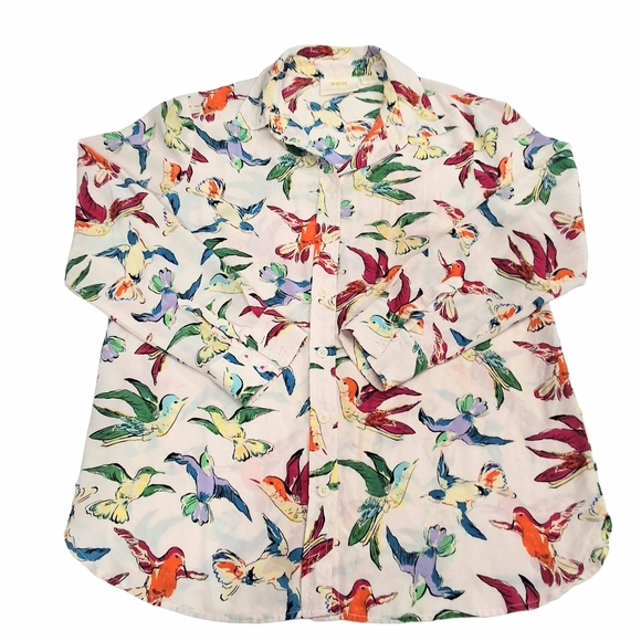 Anthropologie 100% Silk Potala Humming Bird Colorful button down Size US6 UK10 - Picture 2 of 8